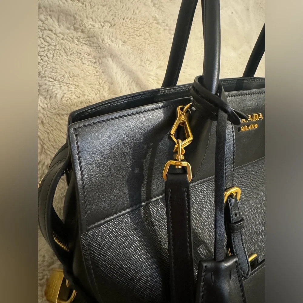 Prada Paradigme Tote Saffiano with City Calf Medium in Black with Gold Hardware - Picture 12 of 15